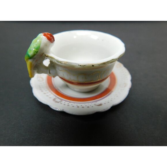 Vintage Miniature Parrot Handle Cup Saucer Japan Made Porcelain Mini - Picture 1 of 8